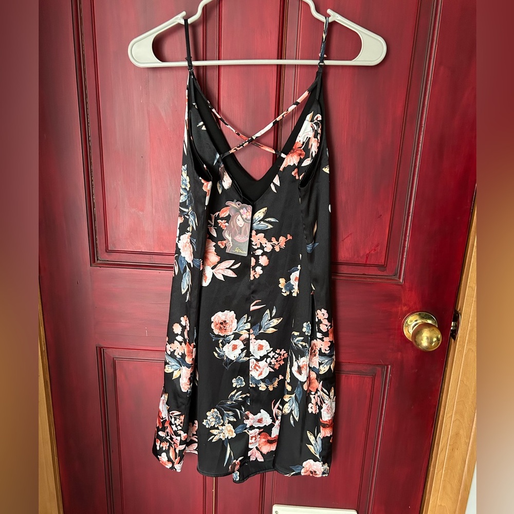 Soprano Black Floral Slip Dress NWT